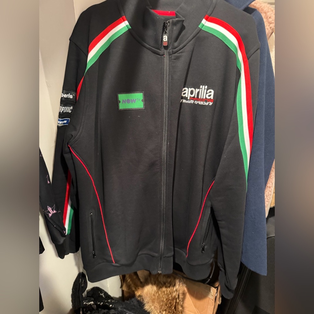 Men's Black Jacket with Red and Green Accents